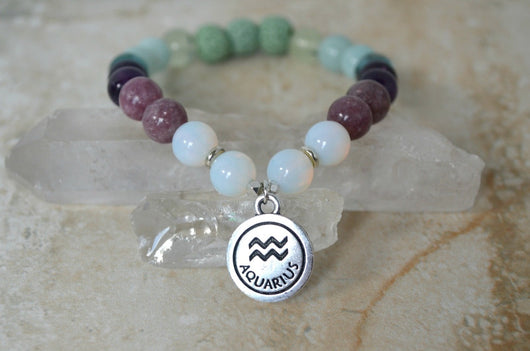 Zodiac Collection - Pink Jade Stone Bracelet with Aquarius Sterling Silver  Charm | T. Jazelle